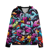 Men's Zip Up Hoodie Graffiti Letters Collage