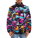Down-Padded Puffer Jacket Graffiti Letters Collage