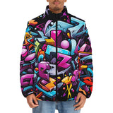 Down-Padded Puffer Jacket Graffiti Letters Collage