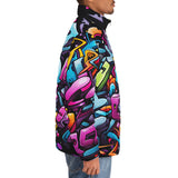 Down-Padded Puffer Jacket Graffiti Letters Collage
