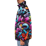 Down-Padded Puffer Jacket Graffiti Letters Collage