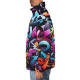 Down-Padded Puffer Jacket Graffiti Letters Collage