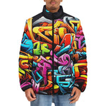 Down-Padded Puffer Jacket Colorful Graffiti Art