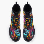 Casual Leather Chunky Boots Colorful Graffiti Art