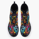 Casual Leather Chunky Boots Colorful Graffiti Art