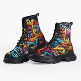 Casual Leather Chunky Boots Colorful Graffiti Art