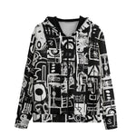 Men's Zip Up Hoodie Black and White Graffiti Art