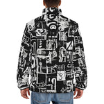 Down-Padded Puffer Jacket Black and White Graffiti Art