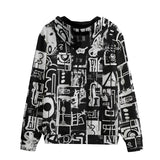 Men's Zip Up Hoodie Black and White Graffiti Art