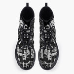 Casual Leather Chunky Boots Black and White Graffiti Art