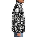 Down-Padded Puffer Jacket Black and White Graffiti Art