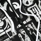 Men's Zip Up Hoodie Black and White Graffiti Art