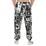 Men's Sweatpants Black and White Graffiti Art