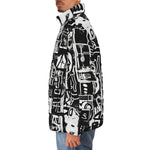 Down-Padded Puffer Jacket Black and White Graffiti Art