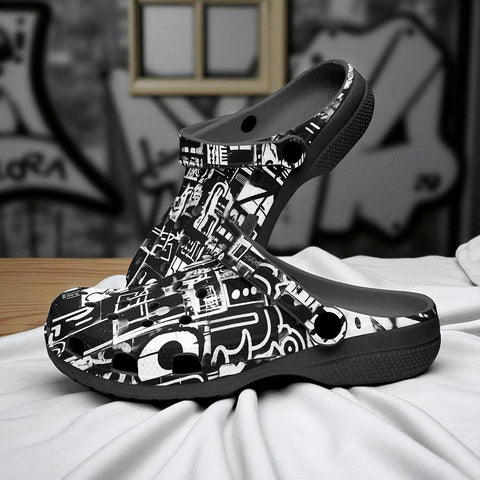 Classic Clogs Black and White Graffiti Art