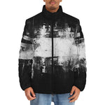Down-Padded Puffer Jacket Black and White Abstraction