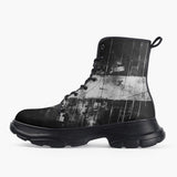 Casual Leather Chunky Boots Black and White Abstraction