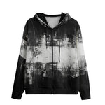 Men's Zip Up Hoodie Black and White Abstraction