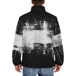 Down-Padded Puffer Jacket Black and White Abstraction