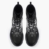 Casual Leather Chunky Boots Black and White Abstraction