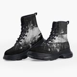 Casual Leather Chunky Boots Black and White Abstraction