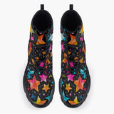 Casual Leather Chunky Boots Colorful Stars Art