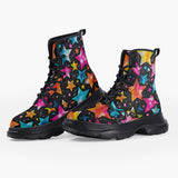 Casual Leather Chunky Boots Colorful Stars Art