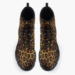 Casual Leather Chunky Boots Leopard Cloth Texture