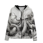 Men's Zip Up Hoodie White Octopus Tentacles