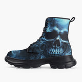 Casual Leather Chunky Boots Fantasy Blue Smoke Skull