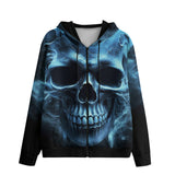 Men's Zip Up Hoodie Fantasy Blue Smoke Skull