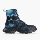 Casual Leather Chunky Boots Fantasy Blue Smoke Skull