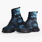 Casual Leather Chunky Boots Fantasy Blue Smoke Skull