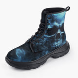 Casual Leather Chunky Boots Fantasy Blue Smoke Skull