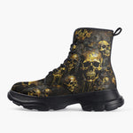 Casual Leather Chunky Boots Dark Gold Zombie Skulls