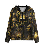 Men's Zip Up Hoodie Dark Gold Zombie Skulls