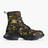 Casual Leather Chunky Boots Dark Gold Zombie Skulls