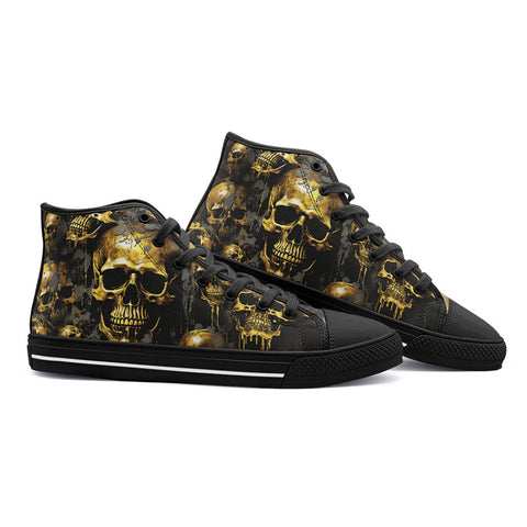 High-Top Canvas Shoes Dark Gold Zombie Skulls