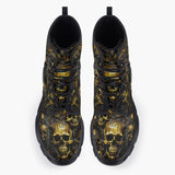 Casual Leather Chunky Boots Dark Gold Zombie Skulls