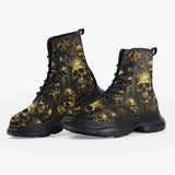 Casual Leather Chunky Boots Dark Gold Zombie Skulls