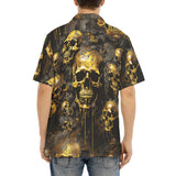 Hawaiian Shirt Dark Gold Zombie Skulls