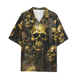 Hawaiian Shirt Dark Gold Zombie Skulls