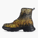 Casual Leather Chunky Boots Golden Snake Scales