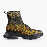 Casual Leather Chunky Boots Golden Snake Scales