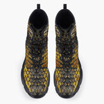 Casual Leather Chunky Boots Golden Snake Scales