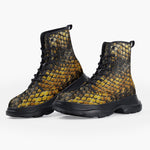 Casual Leather Chunky Boots Golden Snake Scales