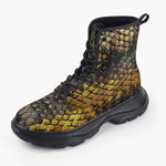 Casual Leather Chunky Boots Golden Snake Scales