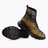 Casual Leather Chunky Boots Golden Snake Scales