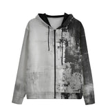 Men's Zip Up Hoodie Black and White Abstraction