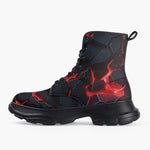 Casual Leather Chunky Boots Black Rocks in Red Flames